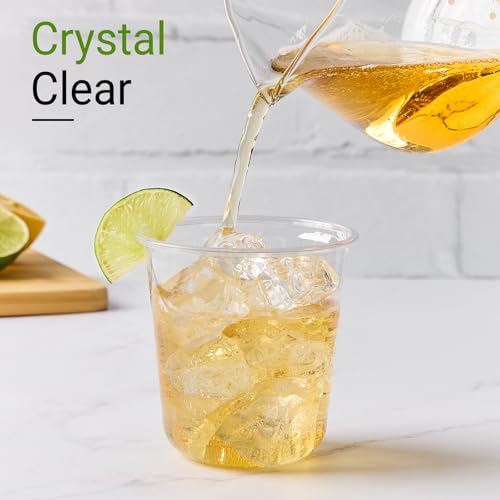Soelomu 12 oz Disposable Stemless Wine Glasses, 50 Pcs Crystal Plastic Cocktail Cups Clear Classic Cold Drinking Party Gla...