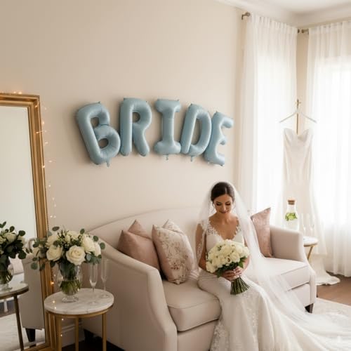 40 Inch Baby Blue BRIDE Balloons, Large Light Pastel Bride Foil Helium Balloon Banner for Bachelorette Something Blue Befo...