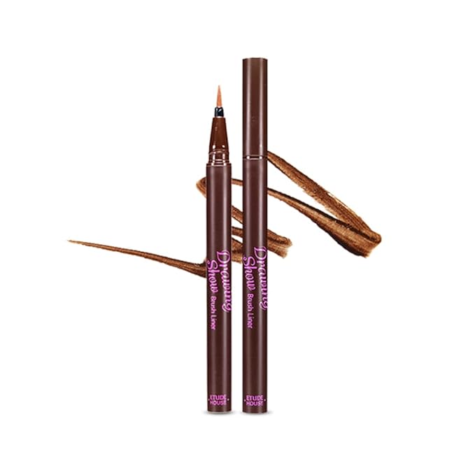 ETUDE Drawing Show Brush Korean liquid eyeliner, Soft Pen Type, Clear-Cut Soft Brush, Precise Tip, Long-Lasting, Waterproof, Easy Clean, Korean Makeup, Beauty, Brown (0.021 Ounce)