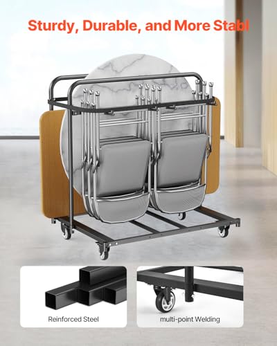 VEVOR Folding Chair Rack, 400 LBS Capacity, Heavy-Duty Chair Cart for 5 Tables+14 Chairs, Chair Storage Dolly Chair Holder...