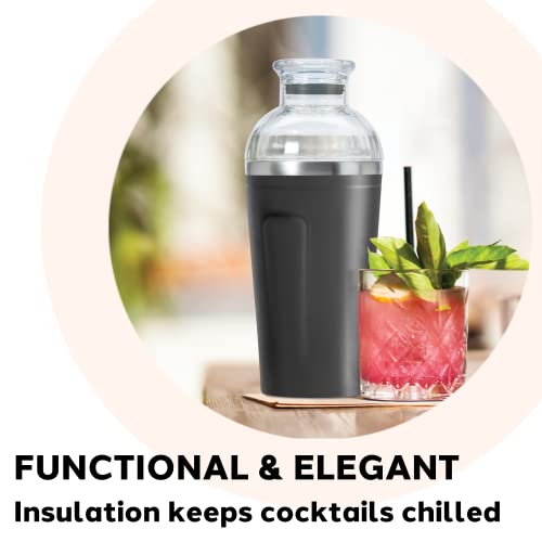 OGGI Groove Insulated Cocktail Shaker-17oz Double Wall Vacuum Insulated Stainless Steel, Tritan Lid has Built In Strainer,...