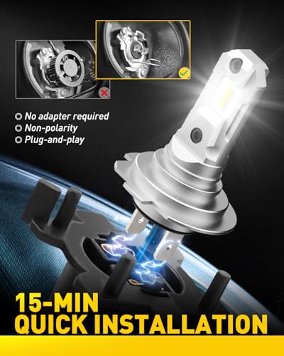 AUXITO H7 LED Bulbs, 500％ Brighter 6500K White, 1:1 Mini Size No Adapter Required Easy install, H7ll Fanless LED Kit Fog L...