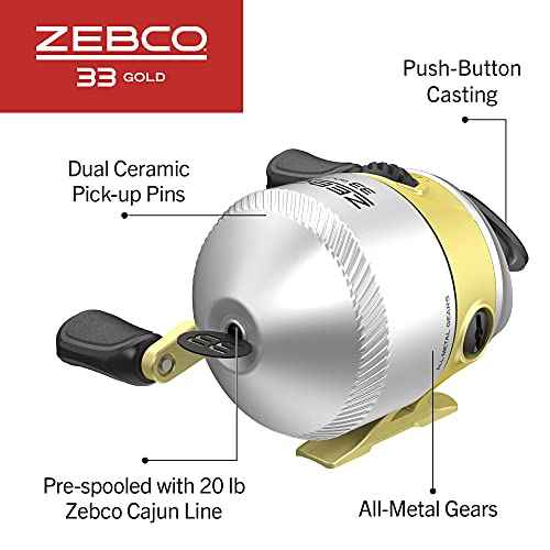 Zebco 33 Gold Spincast Reel and 2-Piece Fishing Rod Combo, Fiberglass Rod with Comfortable Split-Grip Cork Handle, Instant Anti-Reverse Fishing Reel