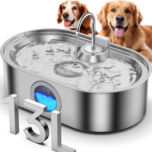 3.4Gal Dog Water Fountain for Large Dogs, 13L Stainless Steel Large Pet Fountain with Deeper & Wider Drinking Area, Automa...
