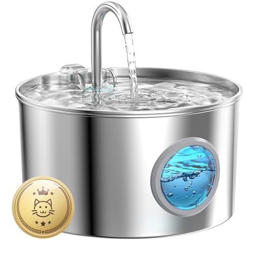 Cat Water Fountain Stainless Steel: 74oz/2.2L Cat Fountain for Drinking - Pet Water Fountain for Cats Inside - Quiet Cats ...