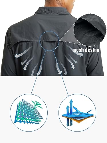TACVASEN Fishing Shirt for Men, Long Sleeve Shirt Quick Dry Fit, Tactical Shirt Button Up, Work Shirt Lightweight Safari
