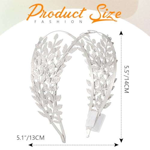 DRESBE Light Up Leaf Headband LED Greek Goddess Headbands Glow Roman Toga Hair Accessories for Women (Silver)