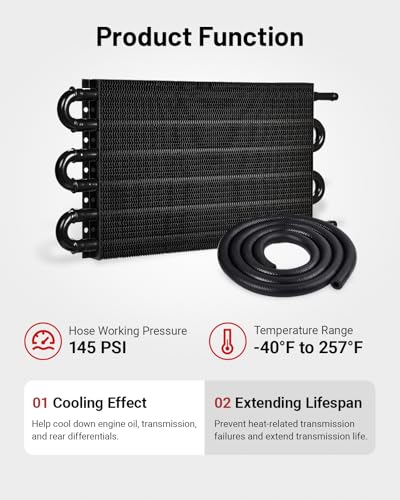 EVIL ENERGY 5/16" Transmission Oil Cooler, 6 Pass Tube and Fin Cooler Kit Universal Aluminium Black…
