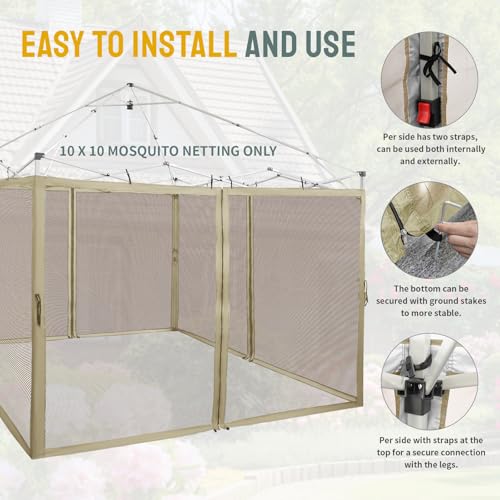 CROWN SHADES Gazebo Mosquito Net for 10 x 10 Pop Up Canopy - Patio Gazebo Mesh Sidewall with Zipper for Outdoor Tent, Gard...