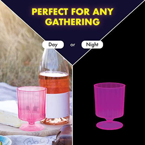 Party Essentials N820029 Hard Plastic One Piece 8-Ounce Wine Glasses, Neon Pink, 20 Count