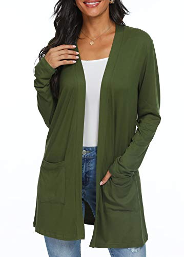 Womens Casual Lightweight with Pocketes Long Sleeve Open Front Cardigan