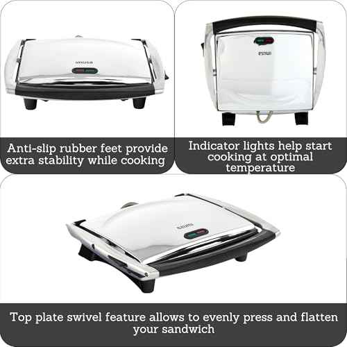 IMUSA 12x10in Stainless Steel Electric Panini Press with Temperature Control, Nonstick Plates for Sandwiches, Grilled Paninis, Quesadillas, and More