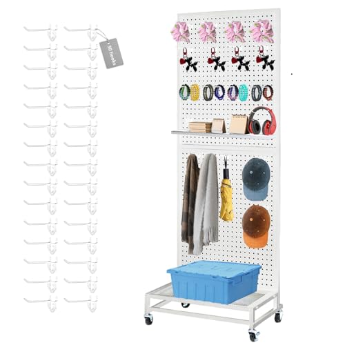 NectaCol Metal Pegboard Display Stand with Base Plate, Two Separately Pegboard Panels, 2'x 5' Standing Pegboard Display wi...