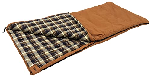 ALPS OutdoorZ Redwood -10°F Flannel-Lined Sleeping Bag with Cotton Canvas Shell, Heavy-Duty Zippers, Oversized Rectangle D...