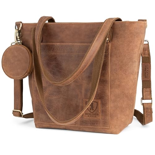 BERLINER BAGS Vintage Leather Shoulder Bag Verona, Large Handbag for Women - Brown