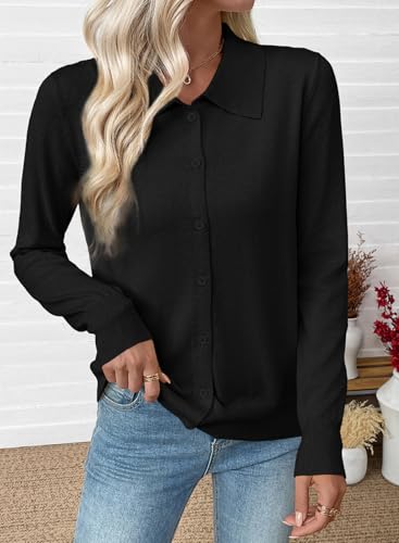 EVALESS Cardigan Sweaters for Women Wool Blend Lightweight Trendy Long Sleeve Lapel Collar Button Down Sweater Cardigans