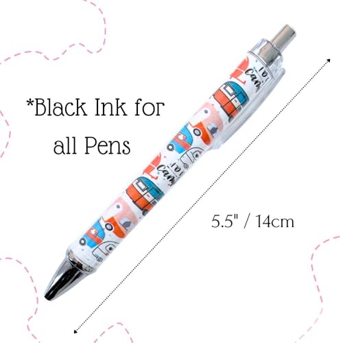 Camping Pens 7PC – Cool Vintage Camper Black Ballpoint Aesthetic Outdoor Activities Fun Writing Tools Men Women Students P...