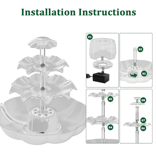 AISITIN 3 Tiered Bird Bath with 6.5W Solar Water Pump, Upgraded Solar Bird Bath Fountains with Lights, Detachable DIY Sola...