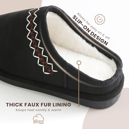 Parlovable Memory Foam Slippers for Women Men - Suede Furry Lining Warm Mules Indoor Outdoor Short Ankle House Shoes
