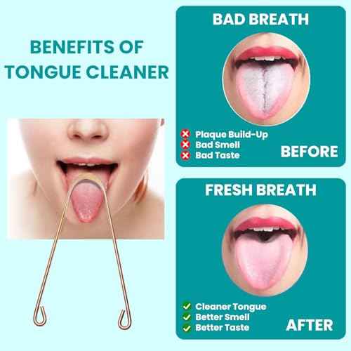 2Pcs Copper Tongue Scraper, Tongue Cleaner Set for Adults Kids, Stainless steel Wide Double Blades Oral Tongue Brush Cleaning Scrapping Sweeper for Fresh Breath and Mouth Hygiene Care with Travel Bag