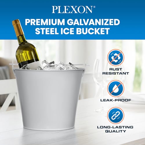 PLEXON Galvanized Metal Ice Bucket for Parties Coctail Bar Restaurant - Drink Beer Champagne Metal Pail Bucket with Handl...