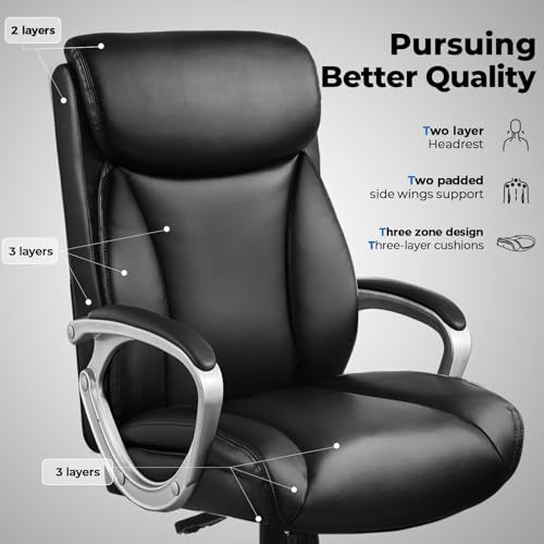 COMHOMA Ergonomic Office Chair Home Office Desk Chairs Comfy Back Support PU Leather Executive Office Chair with Wheels He...