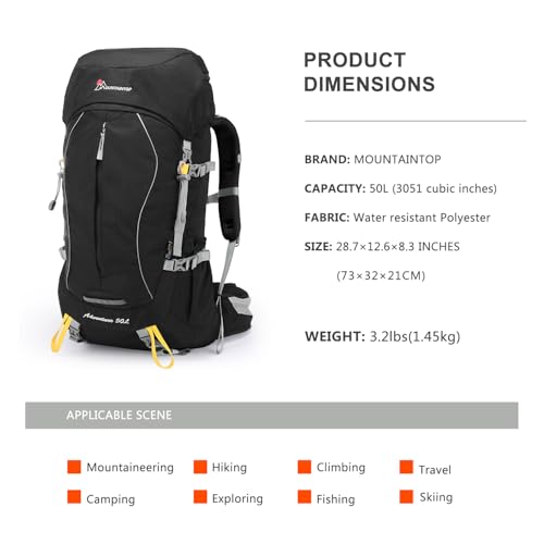 MOUNTAINTOP 60L Internal Frame Hiking Backpack with Rain Cover Outdoor Camping Backpack for Men Women