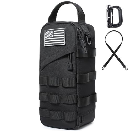 12-Inch Heavy Duty Small Tool Bag with D-Ring Clip,Flag Patch&Shoulder Strap - Small Tactical Molle Zipper Tool Bag,EDC St...