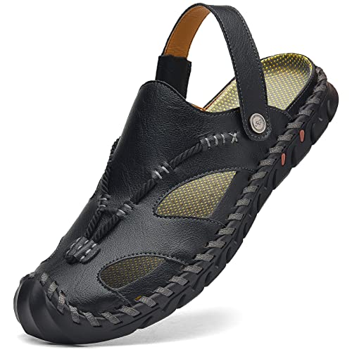 Shaire Men'S Sandals Outdoor Leather Closed Toe Beach Shoes