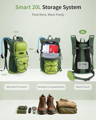 ECOHUB Hydration Backpack for Men Women, 20L Lightweight Hiking Daypack Cycling Backpack with 2L Water Bladder, Insulated ...