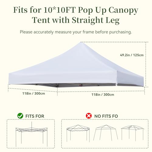 10x10 Canopy Replacement Top Cover for Pop Up Canopy Tent, Industry-Leading 3000mm Water Resistance, 500D Heavy Duty Water...