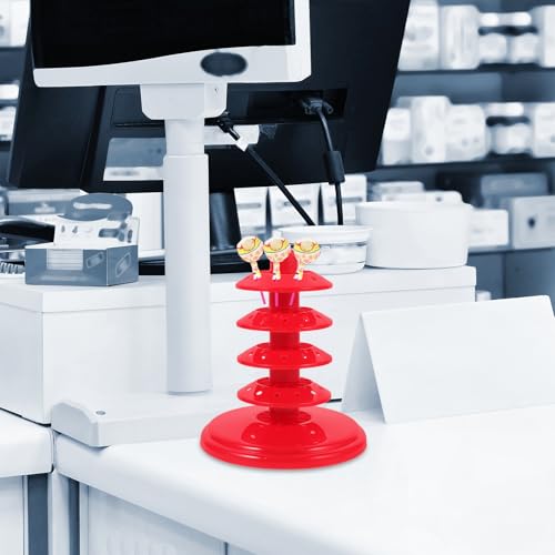 Lurrose Multi-Layer Red Candy Lollipop Display Rack Stand, 4-Tier Porous Candy Holder for Party Decoration and Store Use