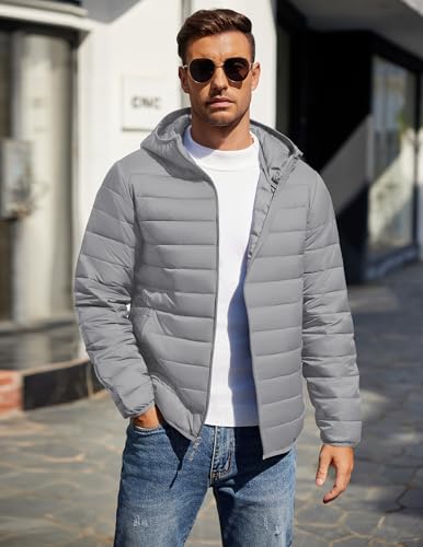 COOFANDY Mens Packable Puffer Jacket Lightweight Hooded Insulated Winter Coat Windproof Zipper Down Jacket