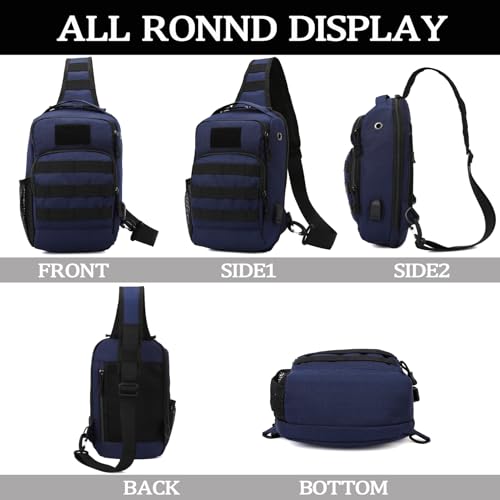 Valinov Tactical Shoulder Bag,Molle Shoulder Backpacks,Military Sling Daypack Backpack with USB Charging port