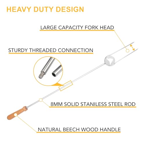 Begatter Heavy Duty Roasting Sticks for Hotdogs, Marshmallows and Smores, 32" Long Solid Stainless Steel Skewers for Campf...