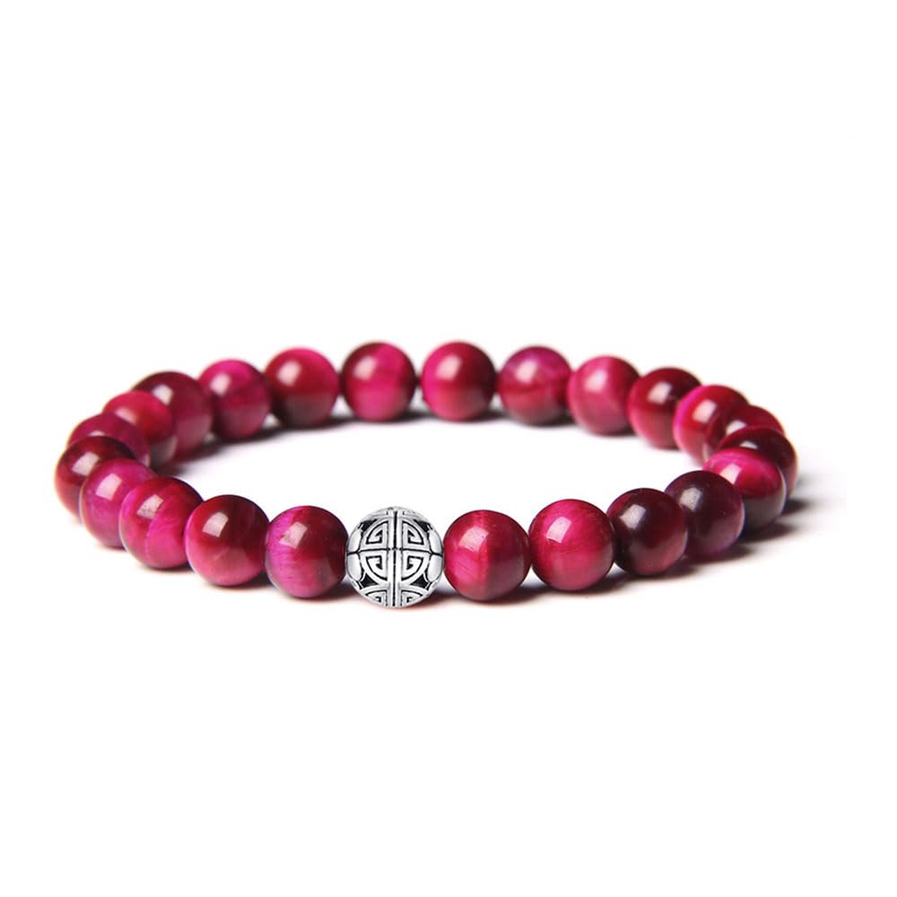 MetJakt Healing Crystals Beaded Bracelets for Womens Natural Gemstone 8mm Beads Stretch Bracelets with 925 Sterling Silver Doubl