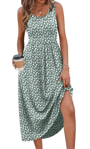 WIHOLL Summer Dresses for Women Flowy Casual Midi Dress Beach Vacation Sundresses with Pockets