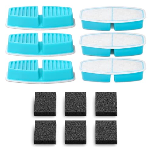 Official POOEKEN 12 Packs(6 Filters + 6 Sponges) for B3 Battery Cat Water Fountain, Cat Fountain Replacement Filters with ...