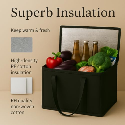 musbus 2-Pack, XL-Large Insulated Grocery shopping bags, Black, reusable bag,thermal zipper,Collapsible,tote,cooler,food t...