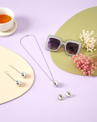 Jexine 70s Women Disco Outfit Costume Disco Party Top Pants Sunglasses Ball Necklace Earring Wig for Halloween New Year Eve