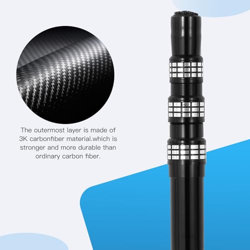 JSPJSP Carbon Fiber Pool Rod - Professional 4-12 Foot Telescopic 4-Piece Pool Cleaning Rod Set, Adjustable Telescopic Rod ...