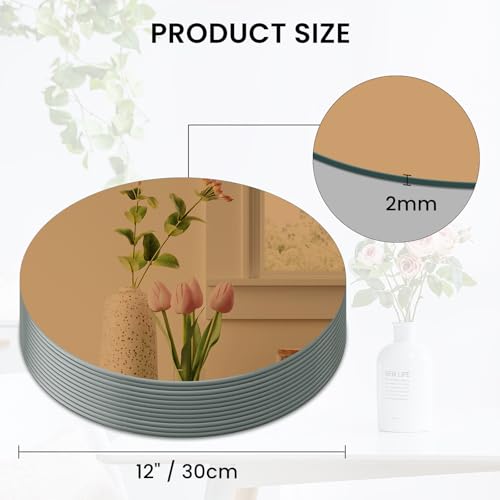 Yuzeyurun Glass Round Mirror Centerpieces for Tables, Set of 12Pcs 12" Golden Mirror Tables Centerpieces, Glass Trays for ...