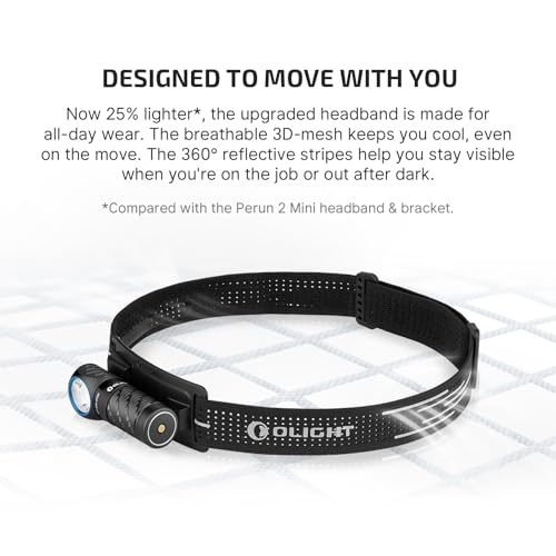 OLIGHT Perun 3 Mini Premium Headlamp 1250 Lumens Flashlight with Type-C Charging Box, Rechargeable Headlight with Red Ligh...