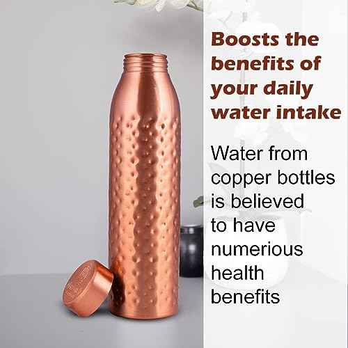 NORMAN JR, Copper Water Bottle 1L - Gift Box of 3, Plain 2, Hammered 1, an Ayurvedic vessel made of pure copper - helps you drink more water with many health benefits