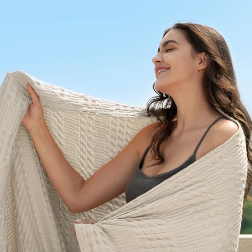 PHF Cooling Waffle Blanket King Size, Lightweight 60% Rayon Derived from Bamboo & 40% Cotton Breathable Blanket for Hot Sl...