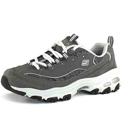 Skechers Women's D'Lites - Me Time Lace Up Fashion Sneakers, Grey / White, 7.5 Wide