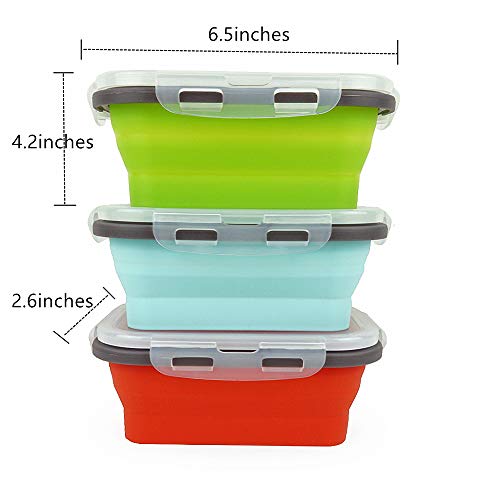 CARTINTS Set of 3 Collapsible Food Storage Containers Collapsible Silicone Bowls, Silicone Lunch Containers with Airtight ...
