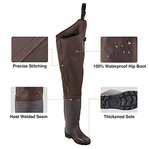TIDEWE Hip Wader, Lightweight Hip Boot For Men and Women, 2-Ply PVC/Nylon Fishing Hip Wader (Green and Brown)