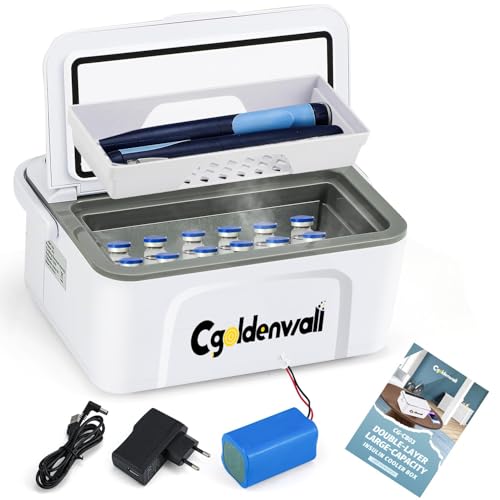 CGOLDENWALL Portable Insulin Cooler Box for Max.12 Pens, 7.5 * 3 * 2.7inches Internal Capacity 32-64℉ Setting with 5V 1360...