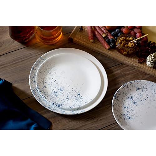 Corelle Vitrelle 18-Piece Service for 6 Dinnerware Set Triple Layer Glass and Chip Resistant, Lightweight Round Plates and Bowls Set, Indigo Speckle